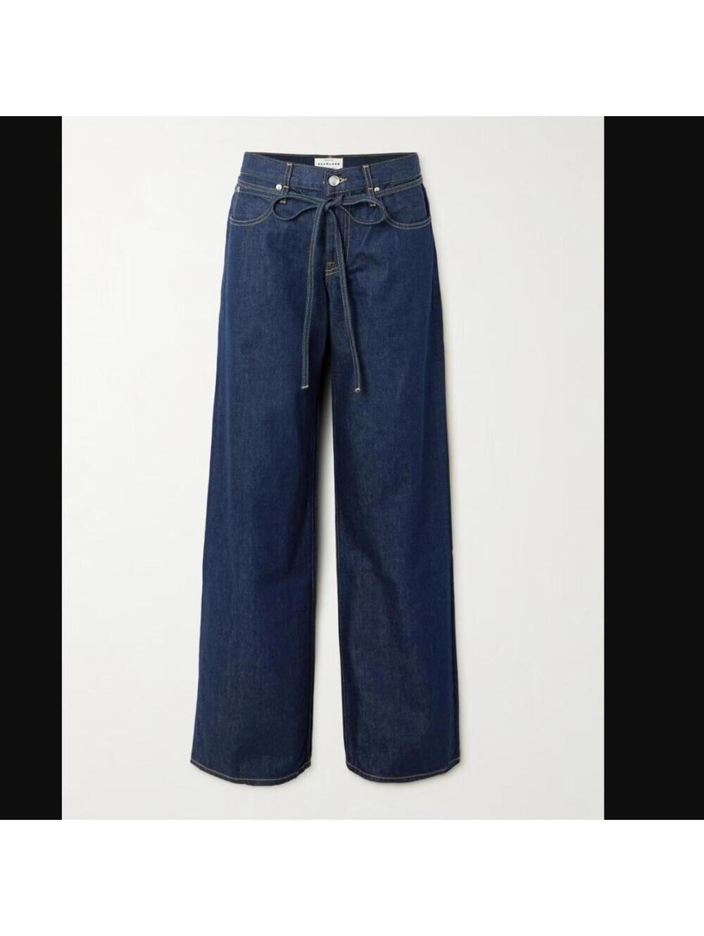 SLVRLAKE Mica Belted Low Rise Baggy Wide Leg Jeans in Midnight Mile Sz 30 $300